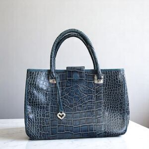 Brighton Turquoise Teal Monroe Croc Embossed Leather Top-Handle Purse Bag Womens
